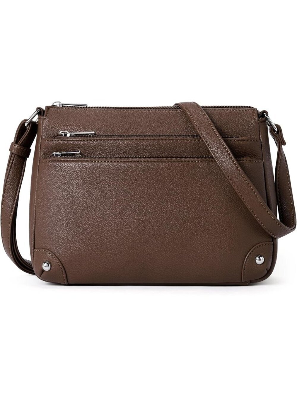 Women's Coffee Brown Medium Size Shoulder Handbags, Satchel Purse with Multi Zip